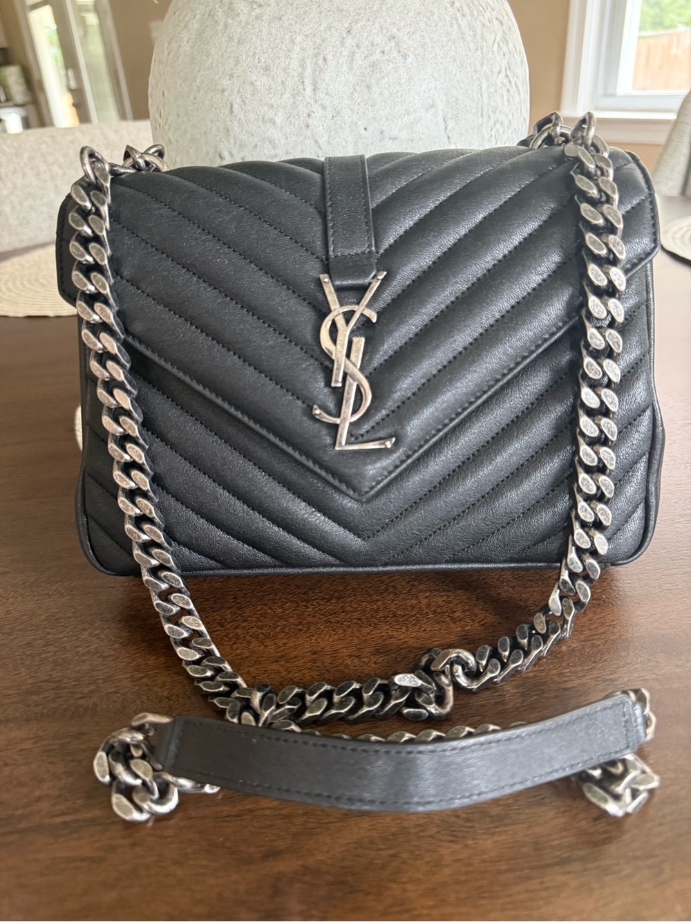 Saint Laurent Black Quilted Leather Chain Shoulder Bag